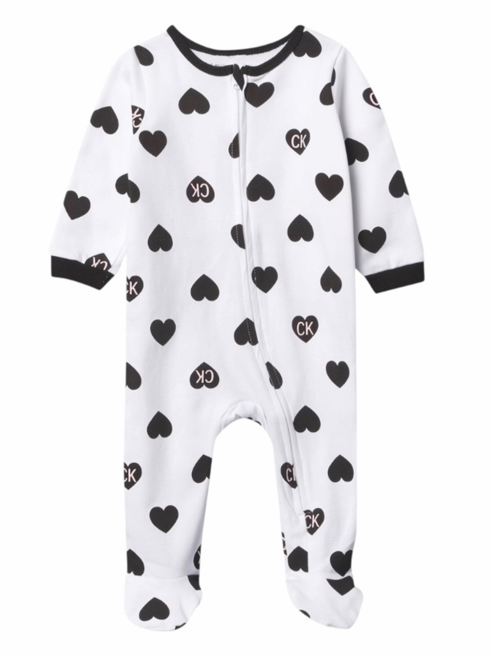 Calvin Klein Black Heart Print Footed One-Piece 6-9M